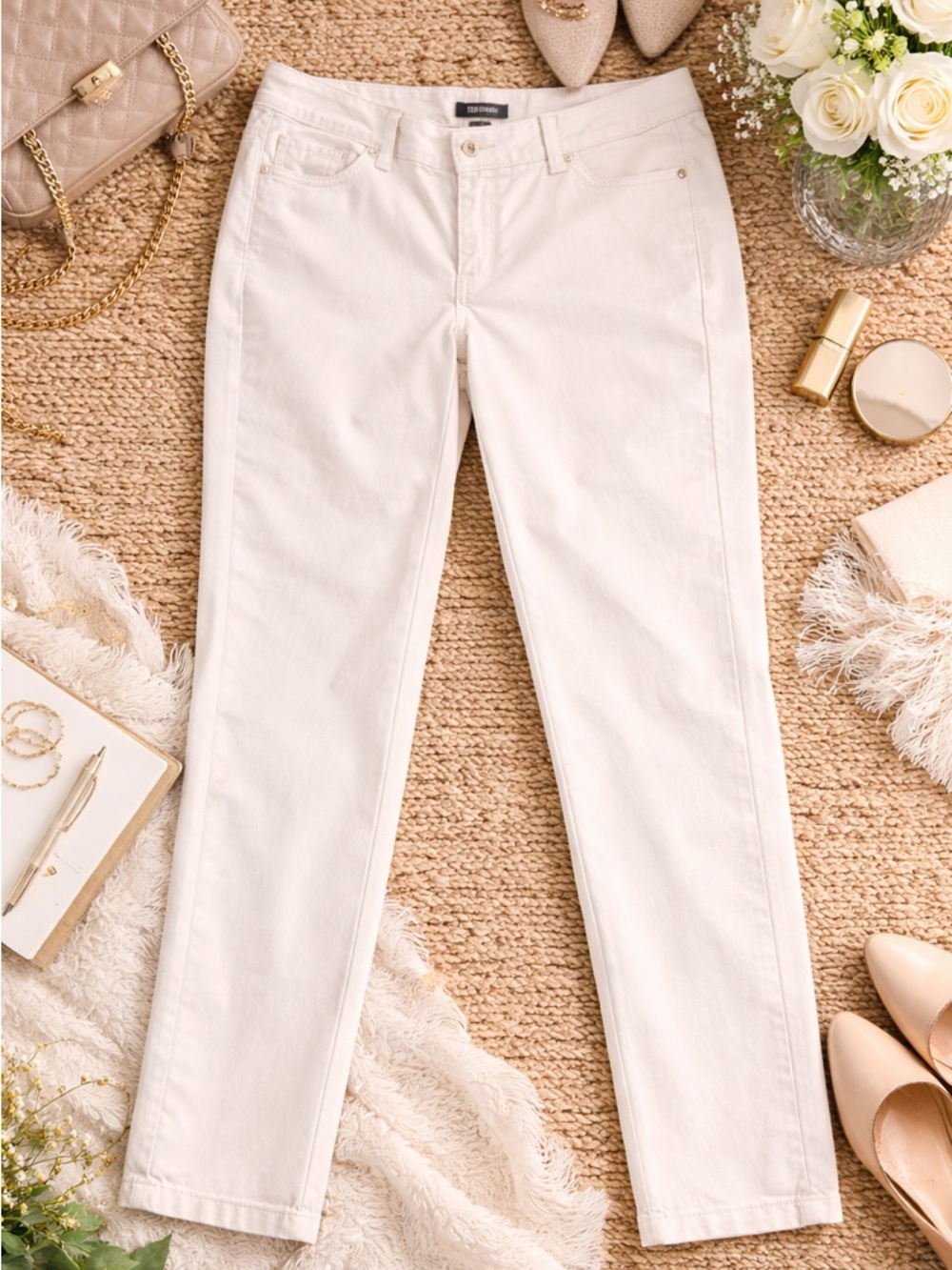 WHBM Slim Ankle Pants Womens 4 Beige